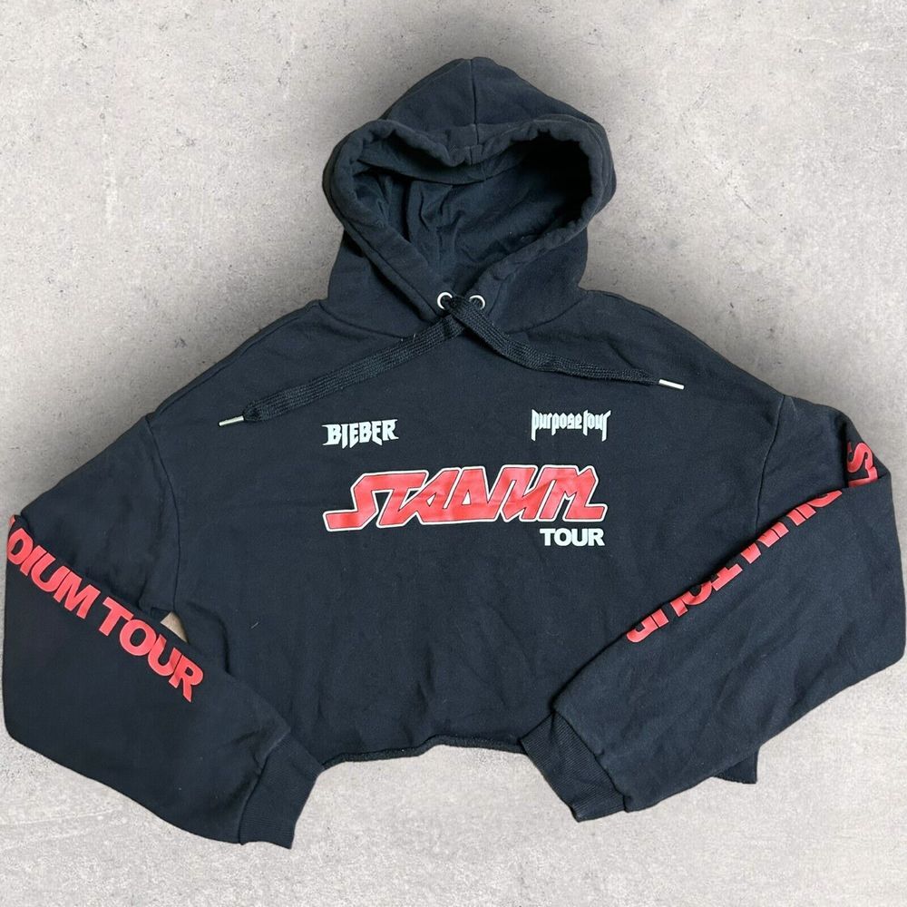 H&M Justin Bieber Black Stadium Tour‎ Cropped Hoodie Sweatshirt XS